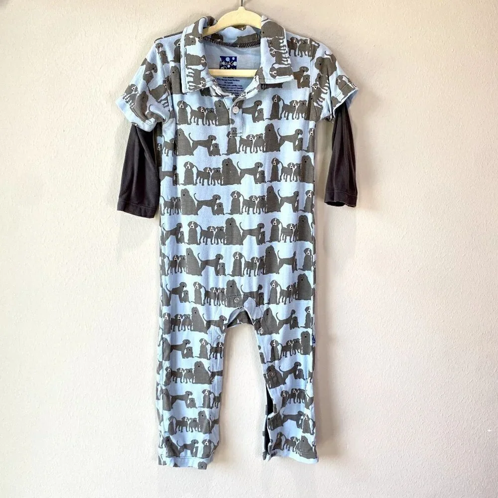 Kickee Pants London Dogs Long Sleeve Double Layer Polo Romper 18-24M